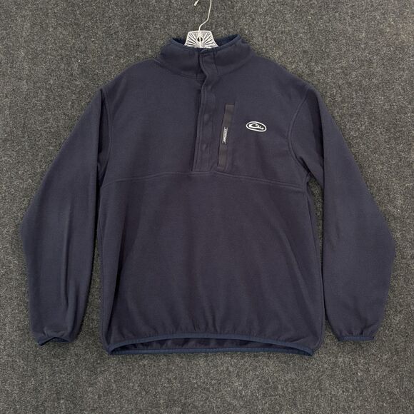 Drake Camp Fleece 2.0 Pullover Men's Large Navy Blue Quarter 1/4 Snap Sweater - Picture 1 of 10